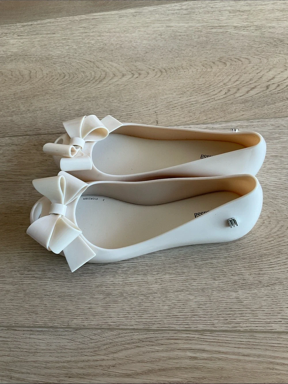 Mini Melissa Cream Sparkle Bow Peep-Toe Flats